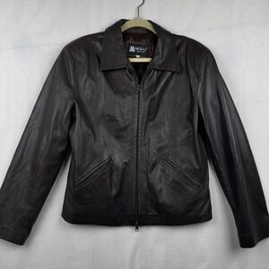 Modac Made In Italy Women's Brown Leather Full Zip Jacket Classic‎ Style 46